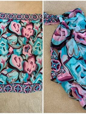 Women’s Floral Swim Cover-Up Skirt in Pink & Aqua